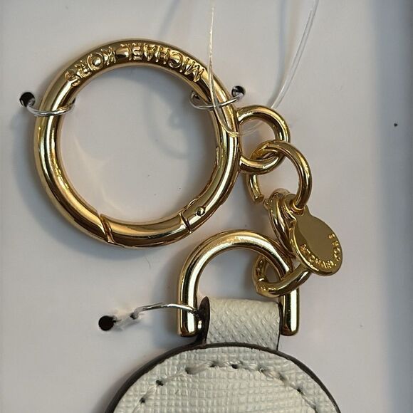 MICHAEL KORS CLOVER BAG CHARM KEYCHAIN PURSE FOB LEATHER WHITE BLUE GOLD NWT BOX - Picture 5 of 12